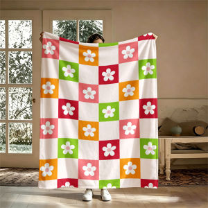 Potdemiel | Colorful Floral CheckeredFlannel Blanket Warm Soft Halloween Christmas Couch Warm Cozy Decorative Decor Gift for All Season
