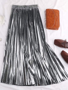 Metallic Reflection High Waist A-Line Midi Skirt Womens Elegant Folded Waisterly Pencil Skirt Ideal for Daily Wear And Semi-Formal Events