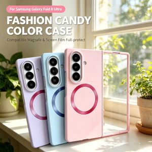 Trendy Pure Candy Color Magnetic Case for Samsung Galaxy Z Fold 8 Ultra 7 6 5 Tempered Glass Screen Film Anti-drop Protect Cover