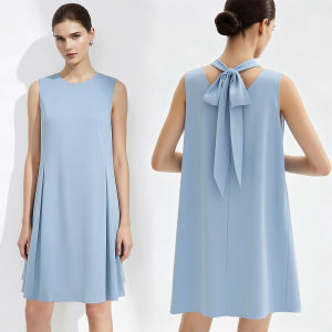 AMII | Casual Round Neck Back Tie A-Line Dress Black