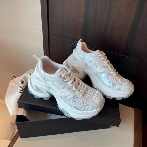 Womens Sport Shoes Breathable Mesh Thick Bottom High 7.5cm Dad Sneakers Casual Comfortable Spring 2025 Fashion Footwear