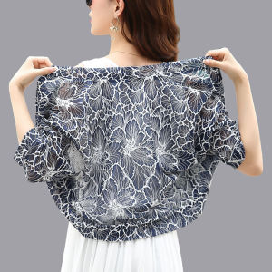 Áo Khoác Len Ren Ngắn Mùa Hè Cho Nữ Cỡ Lớn Áo Khoác Ngoài Đa Năng Áo Khoác Ngoài Váy Mỏng Áo Khoác Ngoài Cổ Tròn Tay Bảy