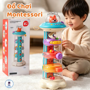 Đồ Chơi Montessori Tháp Thả Bóng Trạm Không Gian Vui Nhộn Cho Bé - Giúp Rèn Luyện Vận Động Tinh