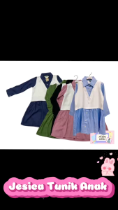 Tunik anak perempuan krah Blus anak umur 6 - 16 th Bahan Rayon twill Free Ongkir Bisa COD Tunik Jesiccaa