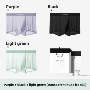 CarbinKoneer | CarbinKoneer Mens Ice Silk Seamless Breathable Briefs Transparent Four Corner Shorts Comfortable Underwear for Young Men