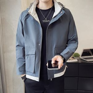ROMON | Lormen Mens Hooded Jacket Short Outdoor Fashion Urban Style Windproof Autumn New Arrival Youth Polyester Fiber Zipper Decoration