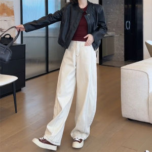 Quần Jeans Ống Rộng Cạp Cao Cho Nữ Mùa Thu 2024 Quần Ống Thẳng Ôm Dáng Cho Béo Phong Cách Thường Ngày Quần Dài Đến Sàn