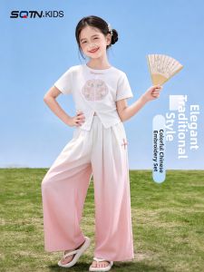SQTN.KIDS | Summer New Style Chinese Traditional Embroidered Girls Clothes Set