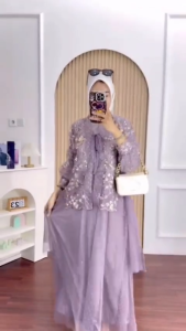 COD Muthia Dress + OuterJersey Brokat Dress Wanita Terbaru 2024 Kekinian Gamis Kondangan Viral Murah