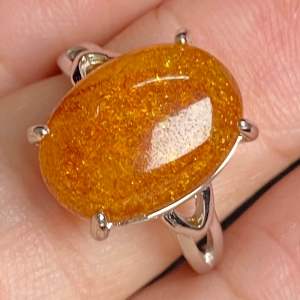 (Real Unit) Natural Flower Amber Stone Big Adjustable Ring 天然花珀可调节戒指 Cincin boleh laras ]S/n:3200238]