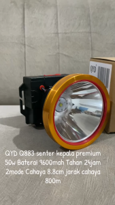 QYD Q883 Senter Kepala 50Watt IPx4 LED Cahaya Putih Super Terang Tahan Air Charger Baterai 9600mAh