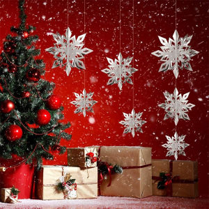 Christmas Snowflake Decor 6Pcs 3D Paper Snowflake Hanging Ornaments for Christmas Tree Winter Wonderland New Year Home Decor