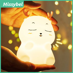 Lovely silicone patting lamp LED cartoon deer night light 7 color touch sensing USB charging bedroom bedside decorative atmosphere lamp childrens baby gift