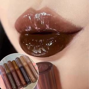 Mirror Watery Chocolate Lip Gloss Long Lasting Moisturizing Crystal Jelly Lip Tint Lipstick Nature Nude Lips Makeup Cosmetics