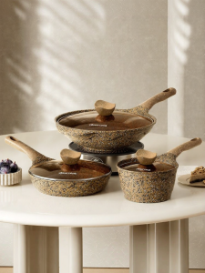 AMERCOOK | Granite Titanium Non-Stick Cookware Set 3pc