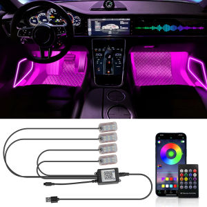Car Interior Ambient Light RGB Foot Strip Lighting Kit Accessories Backlight Remote App Music Control Auto RGB Decorative Lamp