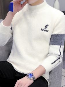 ROMON | Lormen Mens Thickened Woolen Sweater Half High Collar Knitted Mink Velvet Winter Fashion Warm Inner Wear Casual Loose Fit