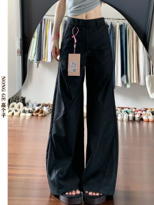 Black Casual Wide Leg Pants Womens Summer High Waist Loose Fit Long Trousers Suit Style High Waist Straight Cut Pants