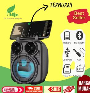 speaker bluetooth wireless besar lampu led disco bisa buat musik radio fm microsd usb baterai charger konek handphone