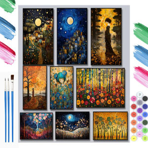 DIY Oil Painting By Numbers Kit Gustav Klimt Inspired Landscape Paint By Numbers Diy Numbers Painting Art On Canvas By Numbers