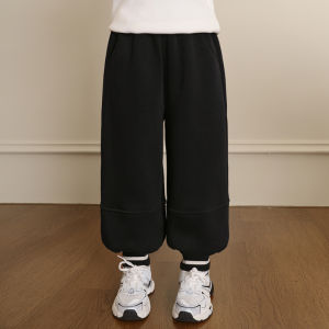 Girls Fleece Lined Sports Pants Autumn Winter New Style Childrens Trousers All Match Korean Style Elastic Waist Warm Soft