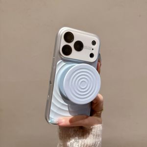 Wave Magnetic Case For iPhone 18 Pro Max 14 15 16 17 Pro Round Foldable Stand Holder Lens TPU Shockproof Contrast Color Cover