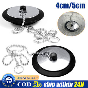 【Local delivery】 1pc Stainless Steel Bathtub Plug Rubber Choke Drain Stopper with Chain Bath Plug Drain Tub Stopper for Home Hotel Bathroom Bathtub