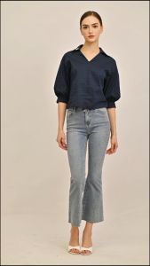 Plain B. V-neck Blouse Blue