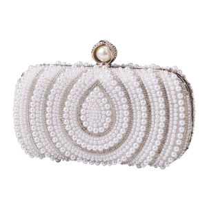 New Pearl Women Clutch European & American Retro White Wedding Handbag Evening Purse for Cheongsam