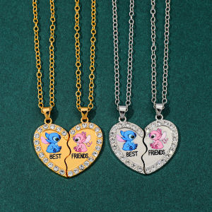 Stitch Angel Best Friends Honey Love Pendant Necklace Chain Choker Broken Heart BFF Good Friendship Jewelry Gift 2 Pcs Set