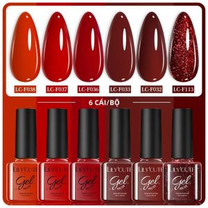 Bộ Sơn Móng Tay Gel LILYCUTE 7ml 6 Màu Đỏ Nhũ Mùa Đông Tẩy Được Sử Dụng Đèn UV/LED Bán Vĩnh Cửu Thiết Kế Làm Móng