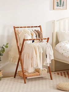 Solid wood floor-standing clothes rack modern and simple double-layer multi-functional clothing display rack  simple folding coat rack