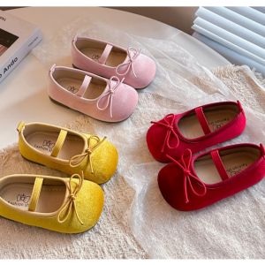 Girls Solid Color Single Shoes Cute Bow Princess PU Leather Spring Summer 2026 Suitable Toddlers Medium and Large Children