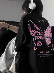 Pure Cotton Heavy Weight American Retro Butterfly Short Sleeve T-Shirt Womens Summer Loose Design Niche Style Hong Kong Style Chic Tops