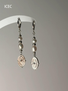 Vintage Silver Pearl round Disc Earrings Fashionable Unique Design Starburst Ear Jewelry Casual Chic Dangle Studs for Women