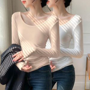 Lieoyuarn | Low U-neck Long Sleeve Modal Base Layer Shirt