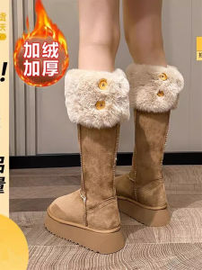 Womens Long Tube Snow Boots 2024 New Winter Thickened Fleece Warm below 40 Degrees Northeast High Heel Increase Boot