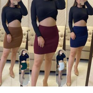 Setelan Kemeja Putih+Rok Span Mini Wanita Korea COD