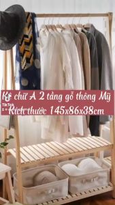 Kệ Treo Quần Áo Bằng Gỗ Thông Mỹ Chữ A 1 Tầng 2 Tầng cao 145 ngang 38 cm dài 86cm