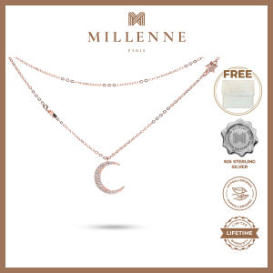 MILLENNE Match The Stars Moon and Stars Cubic Zirconia Rose Gold Necklace with 925 Sterling Silver (MLP-01)