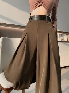 กางเกงขายาวทรงหลวมเอวสูงสีน้ำตาล ทรงหลวม ทรงตรง ทรงลำลอง ยาวถึงพื้น สำหรับผู้หญิง ฤดูใบไม้ผลิและฤดูใบไม้ร่วง