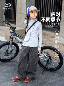 Thickened Sporty Stand Collar Base Shirt for Girls Warm Autumn Winter T-Shirt Childrens Clothing Original Design Standard Fit