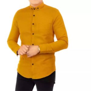 kemeja polos lengan panjang pria hitam casual