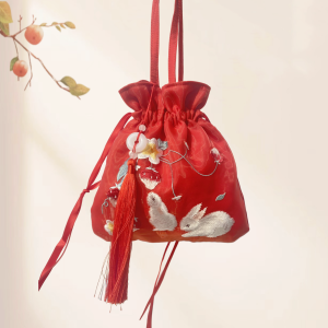 Túi Đeo Chéo Hình Thỏ Thêu Màu Hồng Dễ Thương Túi Đeo Vai Phong Cách Cổ Trang Phục Hanfu Cho Bé Gái Túi Công Chúa Phong Cách Trung Hoa Cổ Điển