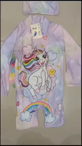 Baju Renang Anak Gadis Motif Lucu Lengan Panjang Bahan Tebal Untuk Kolam Berenang / Pantai Swim Suit