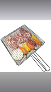 Stainless Steel BBQ Grill Mesh with Handle D1 Stainless Steel Folding Grill 28.5cm x 28.5cm