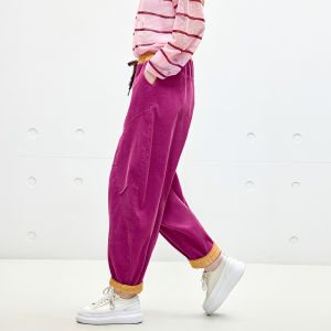 Juicy Couture | Womens Corduroy Jogger Pants Red Colorblock Tapered Legs