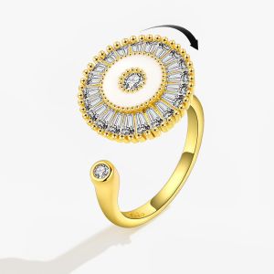 Romantic Sunflower Moonstone Open Ring for Women Metal Spinner Fidget Pearl Anxiety Relief Rotating Jewelry anillo ajustable