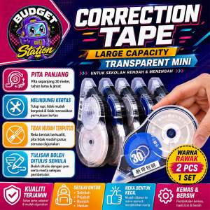 CORRECTION TAPE 30M 2PCS/SET | LARGE CAPACITY TRANSPARENT MINI PITA PEMBETULAN | UNTUK PELAJAR SEKOLAH