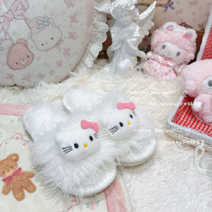 Warm Soft Bottom Plush Slippers Womens Home Slippers Cute Cartoon Kitty Design Winter Cozy Flat Heel Rubber Sole Slippers